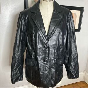 Leather blazer‎ jacket black women’s medium